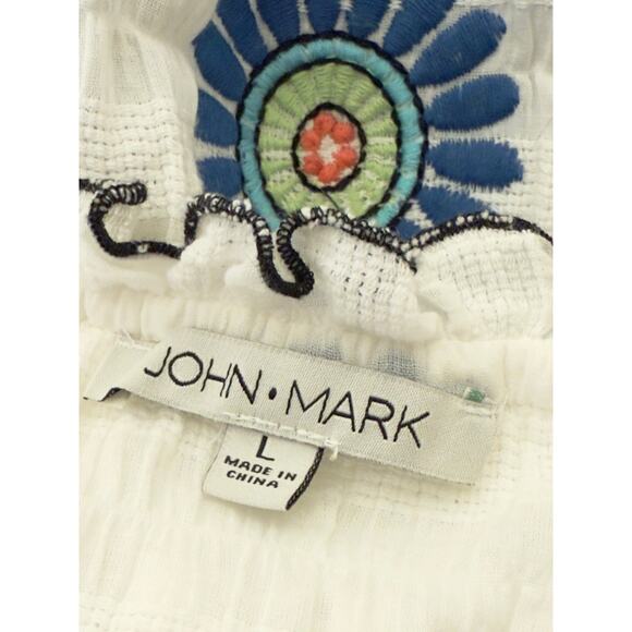 John Mark Embroidered Floral Boho Crinkle Strapless Ruffle Top White Size Large - Picture 3 of 10